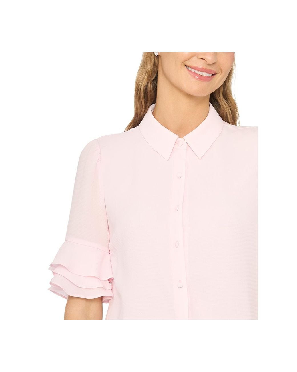 Cece Red Button-front Ruffled 3/4-sleeve Blouse