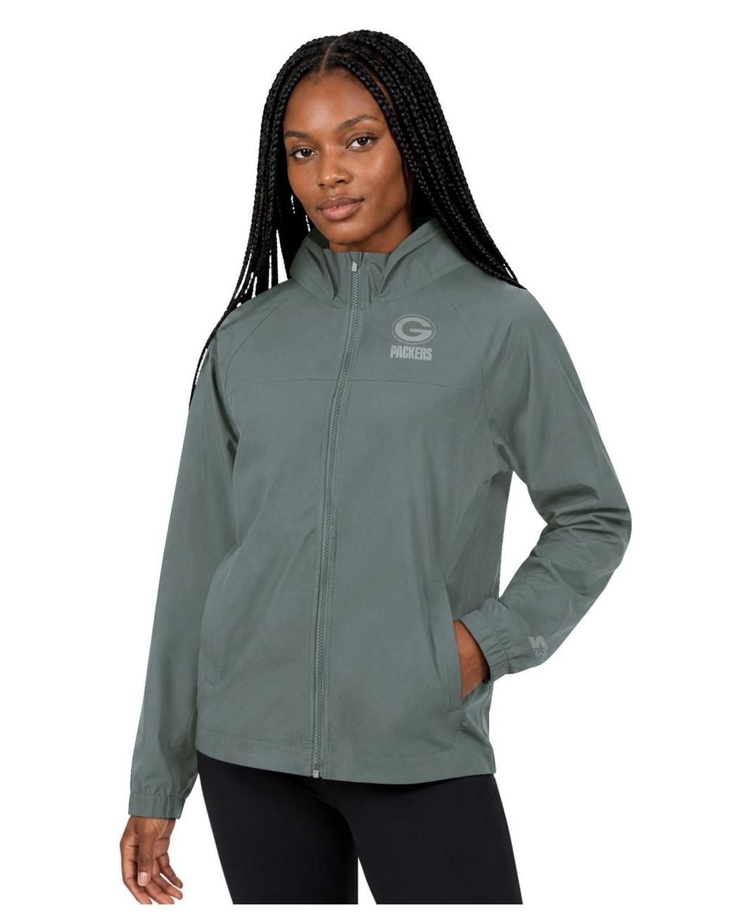 Starter Gray Bay Packers Full-zip Raglan Mock Neck Jacket