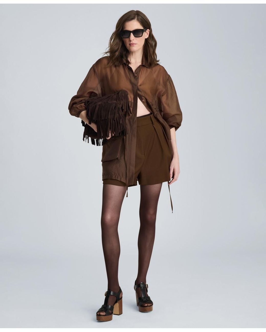 Kenneth Cole Brown Collared Neck Shacket