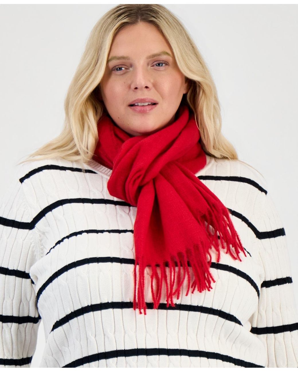 Style & Co. Red Box Check Weave Solid Feathersoft Wrap Scarf