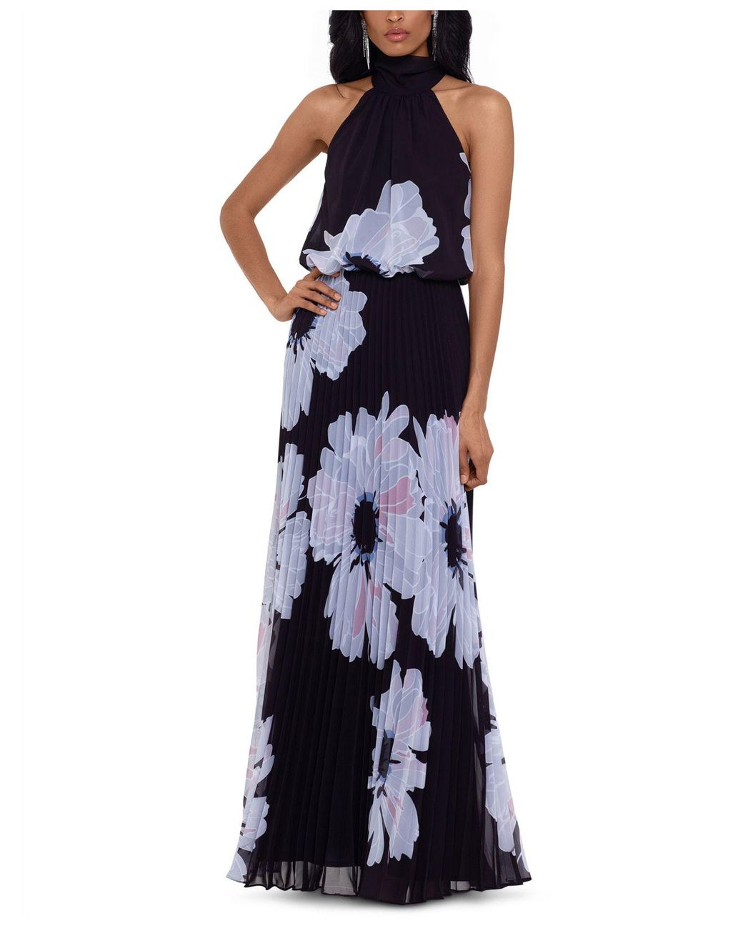 betsy & adam petite floral halter maxi gown