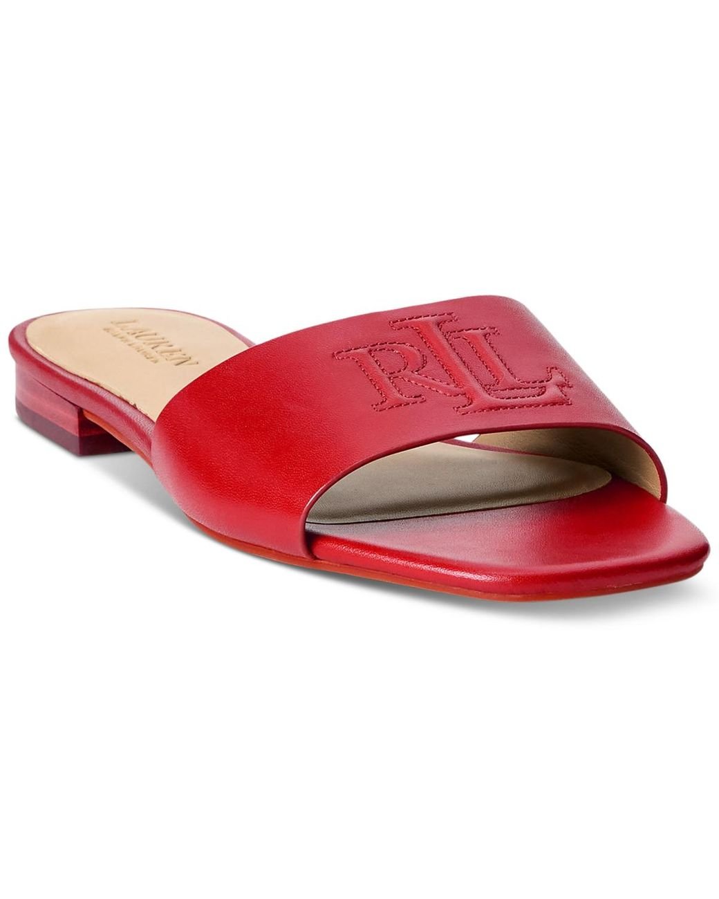 Ralph Lauren Everly Slide Flat Sandals in Red | Lyst