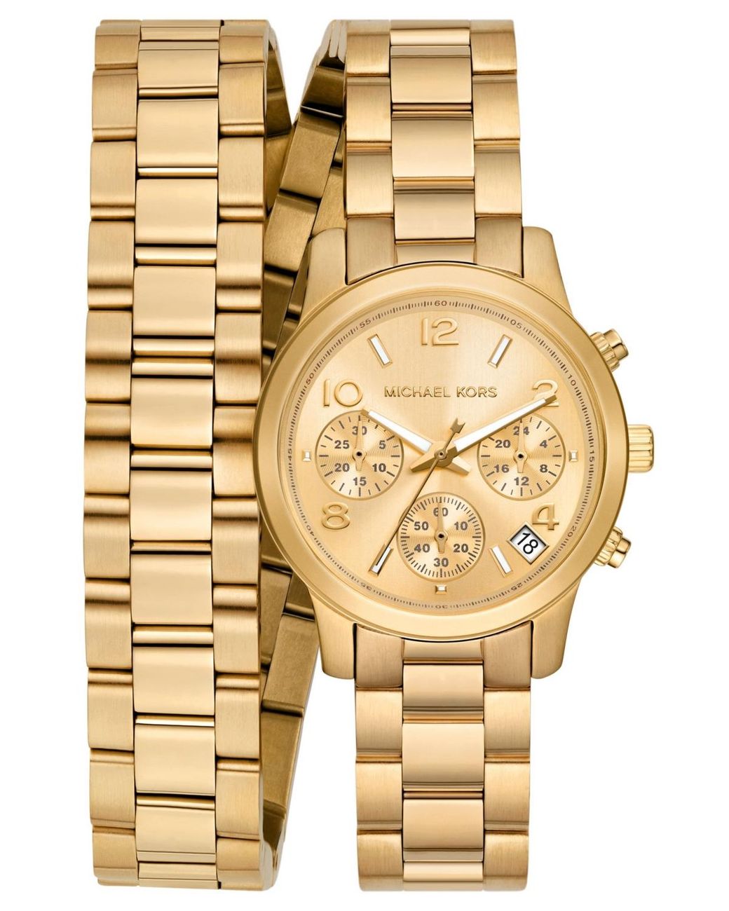 Steel Lyst 34mm Stainless Kors Natural | Chronograph Double Wrap Bracelet Michael in Runway Watch