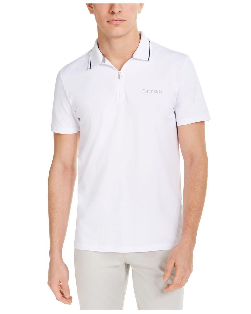 Calvin Klein Cotton Move 365 Zip Polo Shirt in White for Men - Lyst