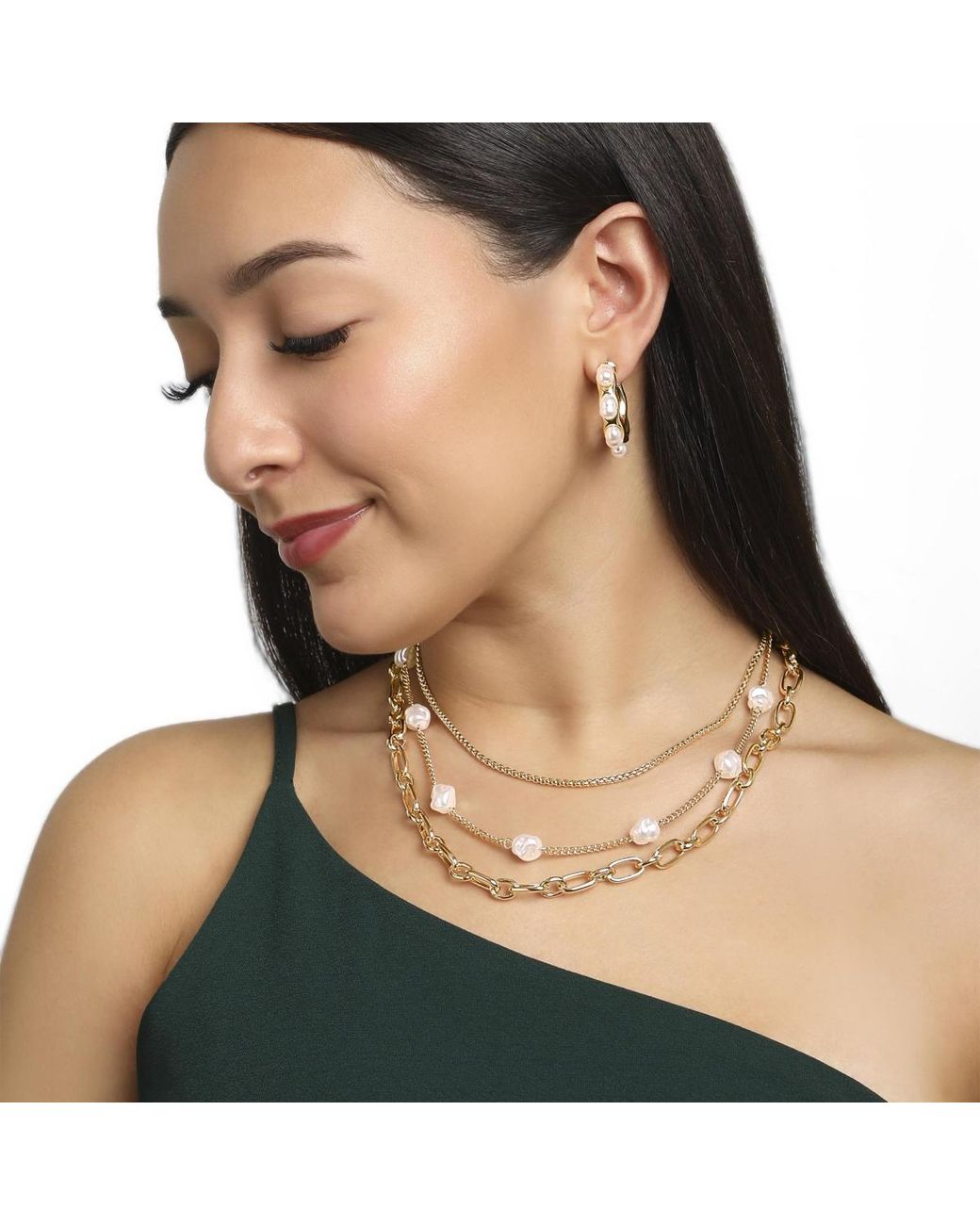 BCBGeneration Metallic Bcbg Layered Pearl Drop Chain Necklace