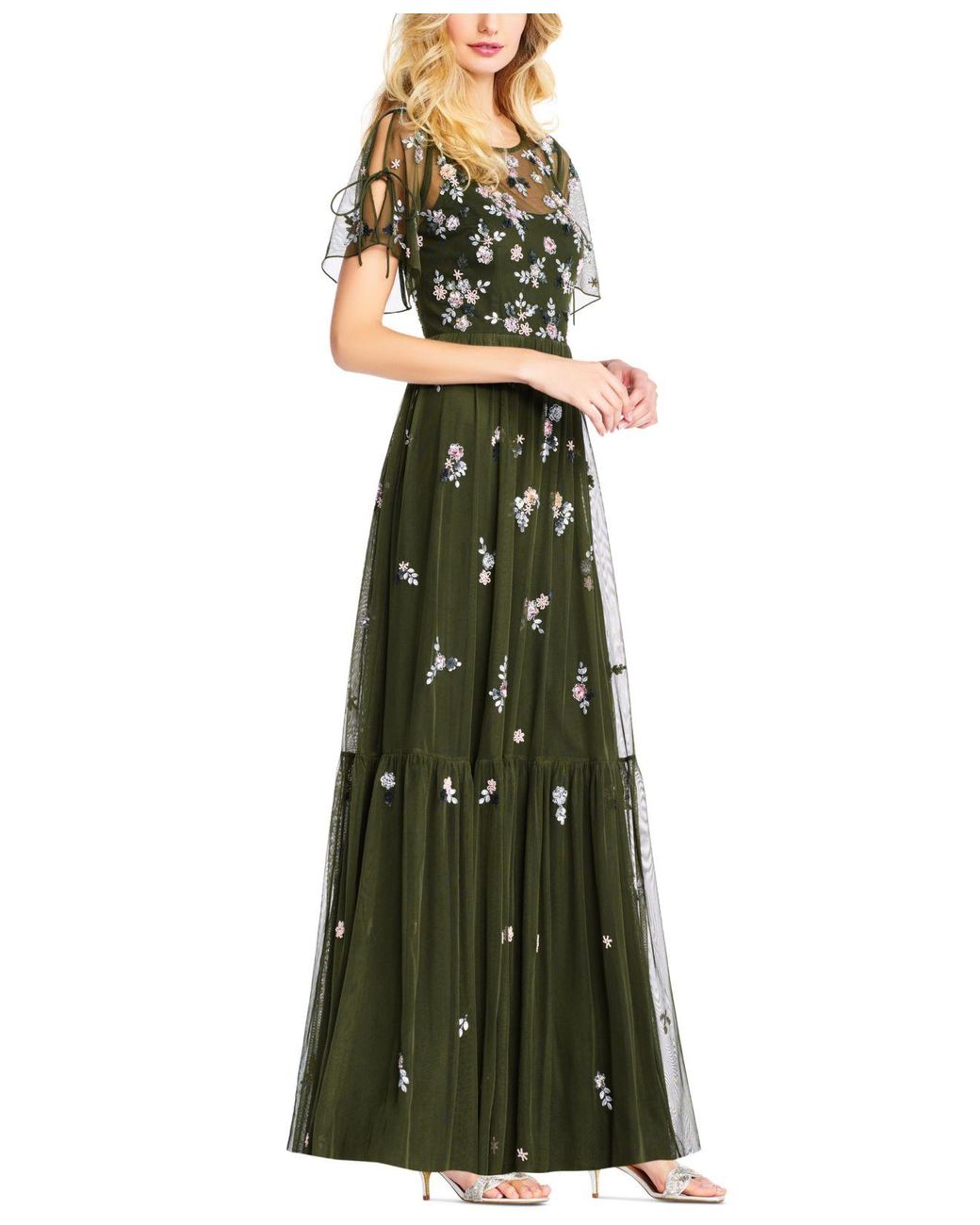 adrianna papell boho beaded mesh gown