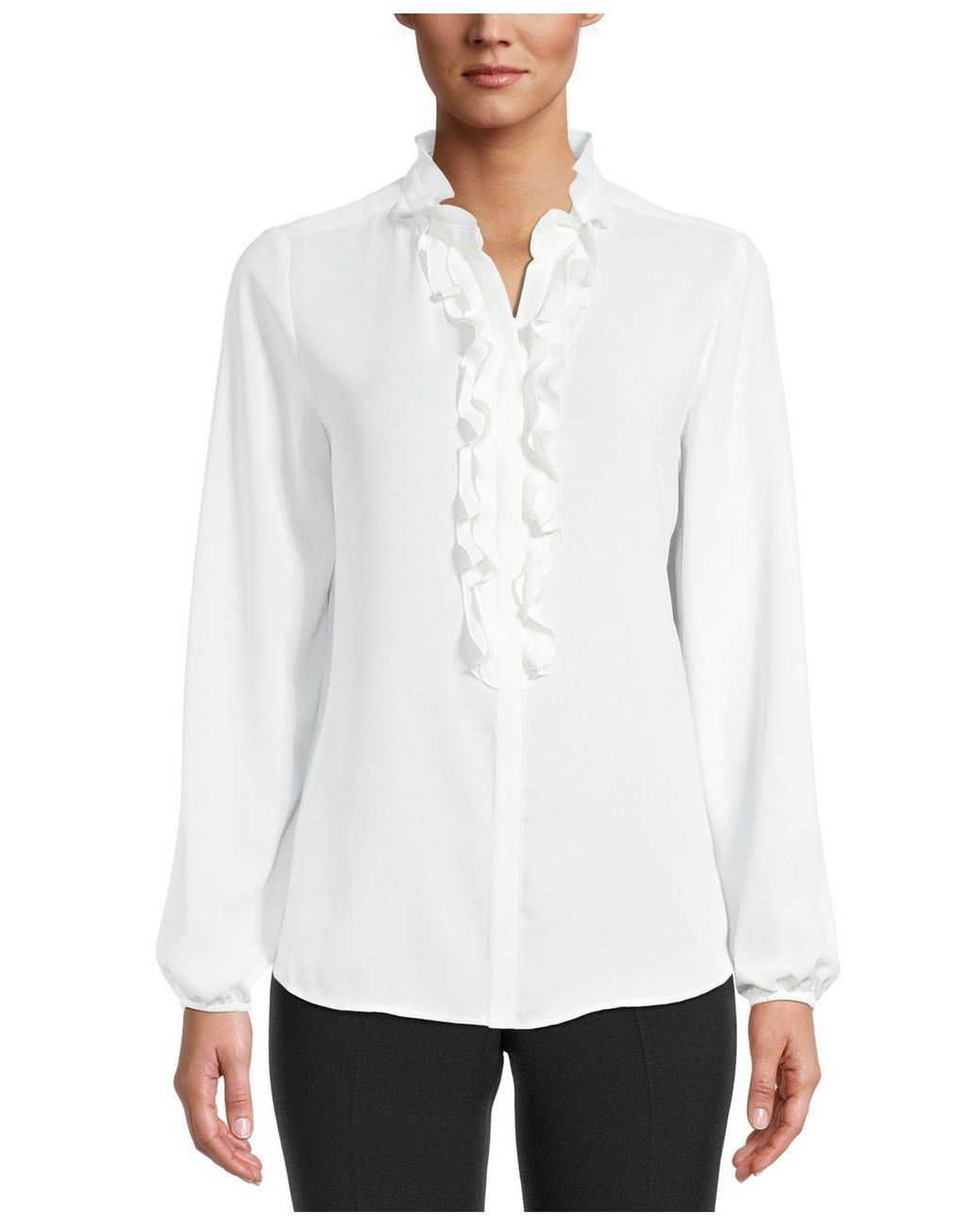 Bar Iii Synthetic Ruffled Blouse, Created For Macy's in White - Lyst