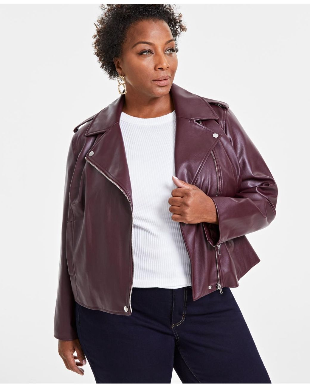 Plus size faux leather moto jacket 2025