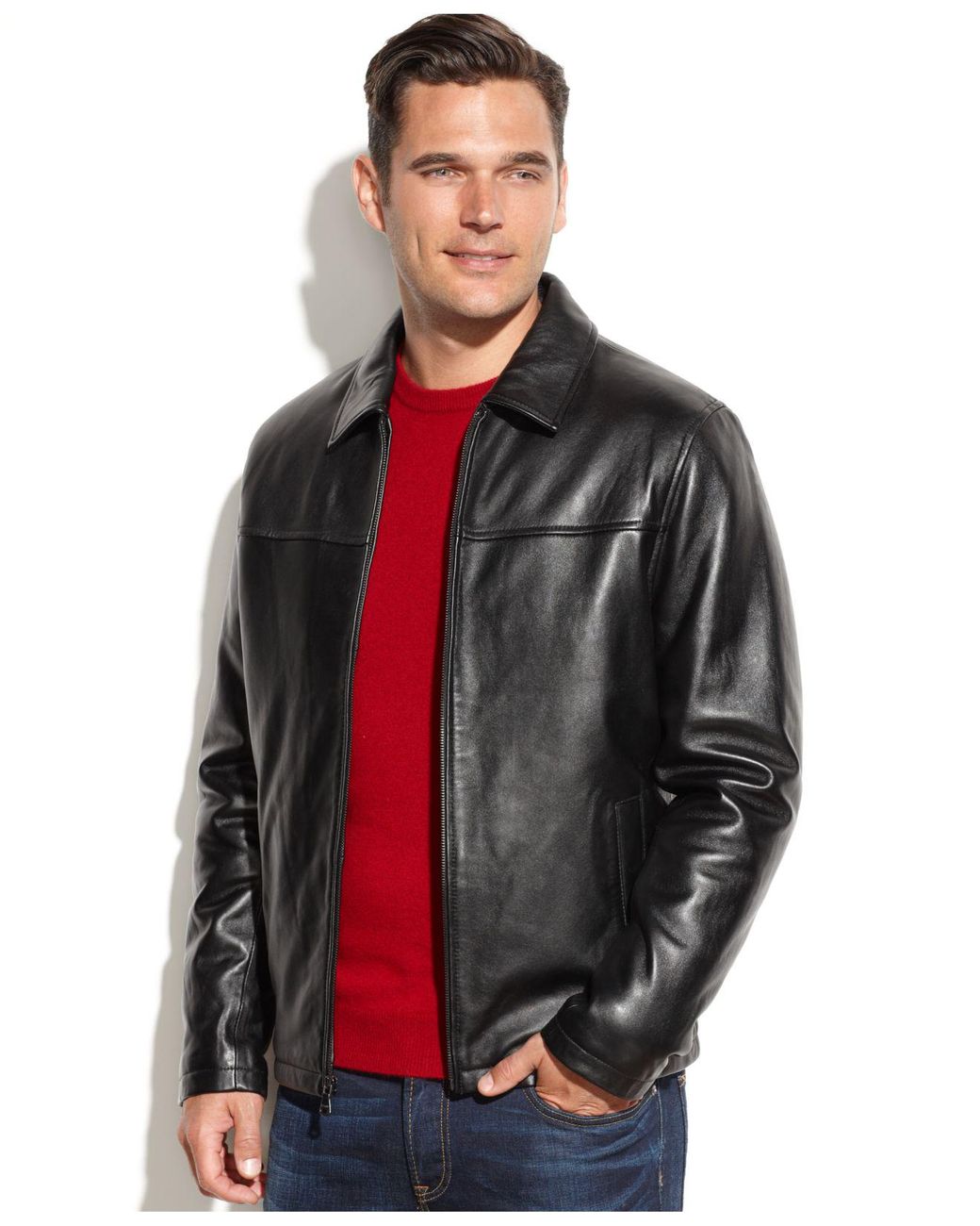 Izod Leather Bomber Jacket in Black for Men Lyst