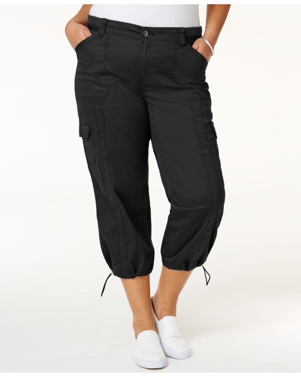Style & Co. Plus Size Capri Cargo Pants in Black | Lyst
