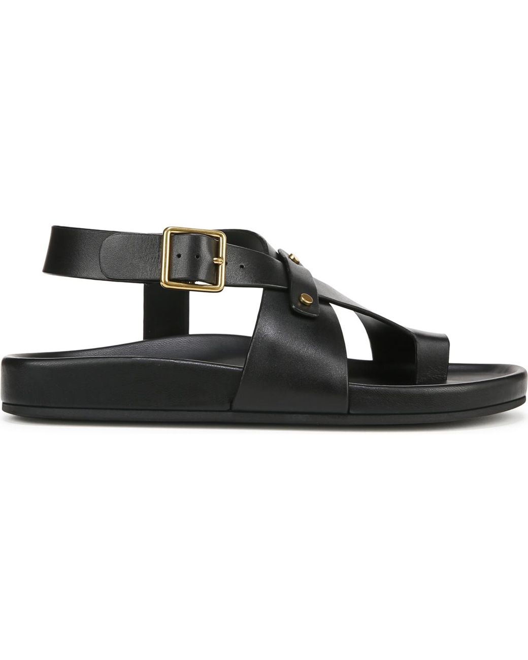 Franco Sarto Black Blair Toe Loop Round Toe Flat Sandals