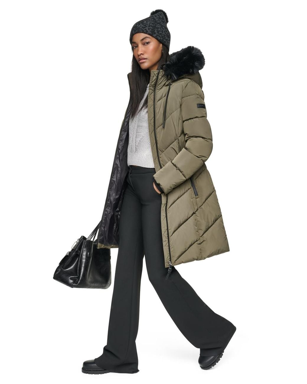 DKNY Green Walker Length Puffer