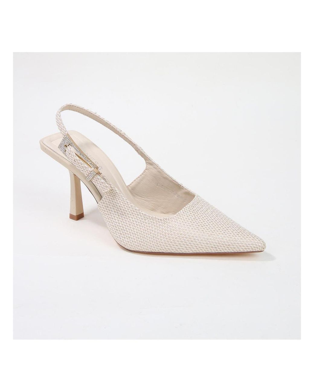 BERNESS White Chrysanthemum Raffia Slingback Pump Heels