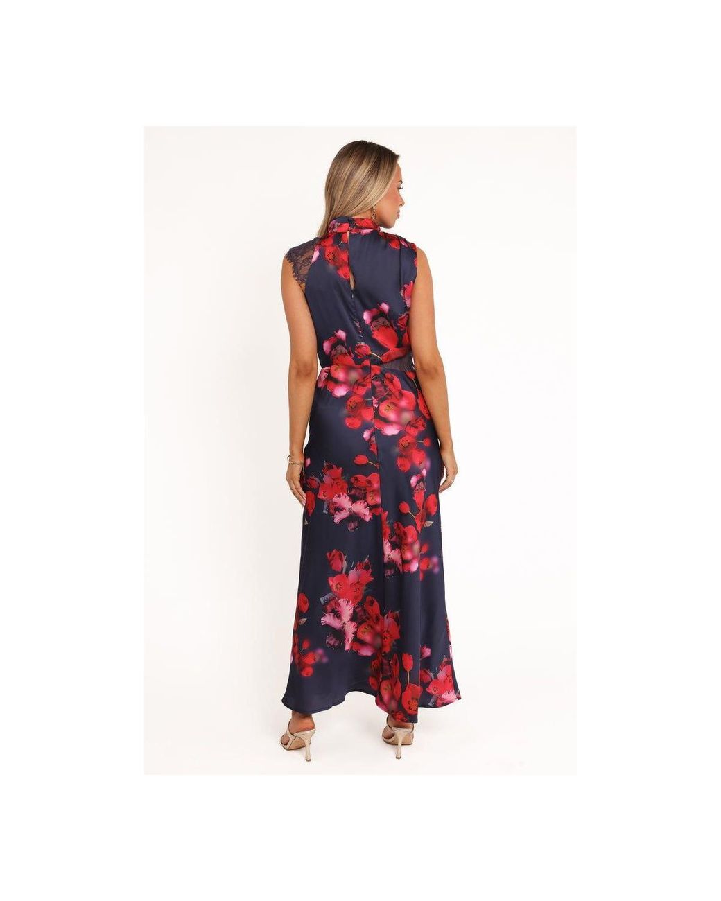 Petal & Pup Anabelle Halter Neck Lace Maxi Dress in Red | Lyst