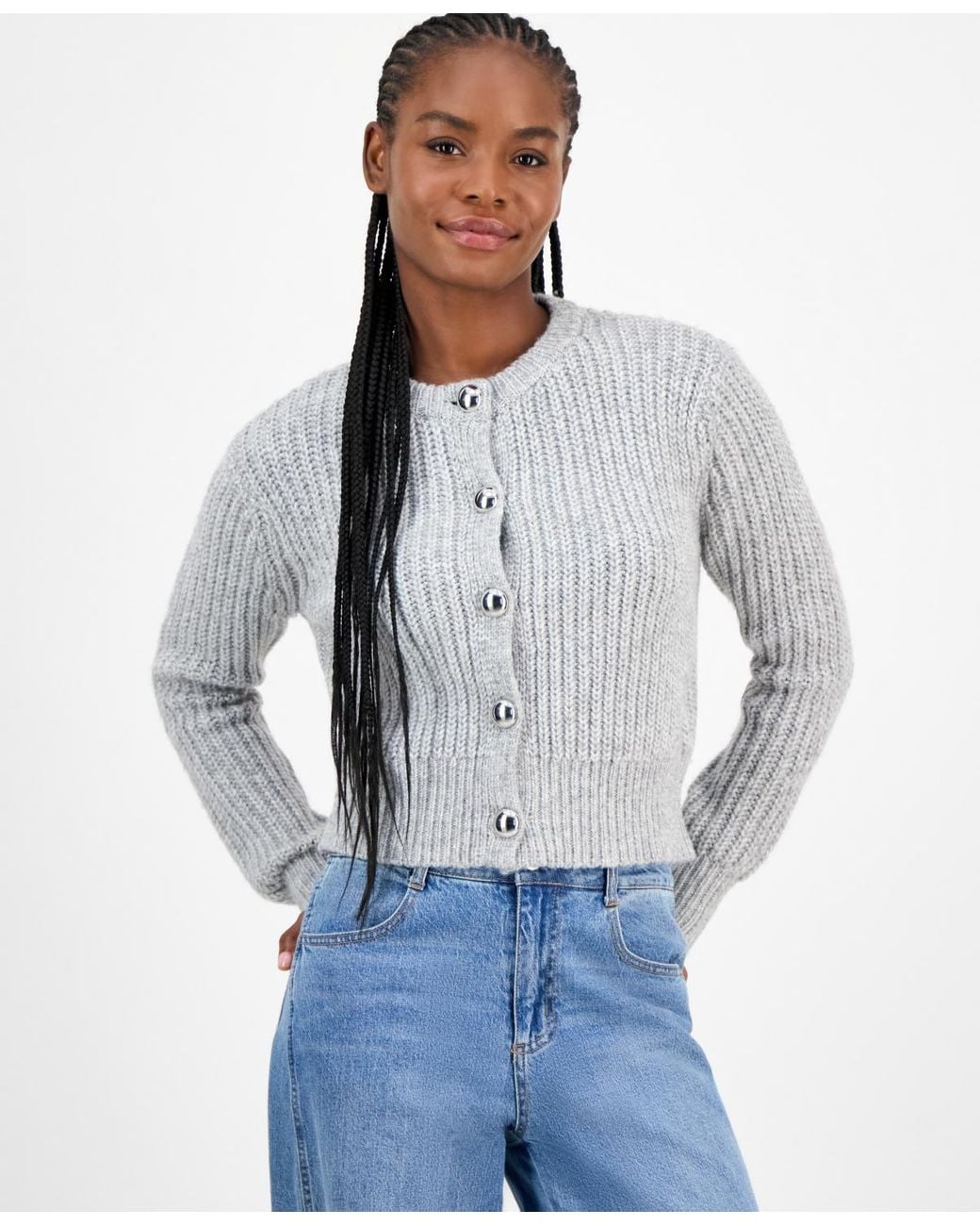 And Now This Dome-button Cropped Cardigan in Blue | Lyst