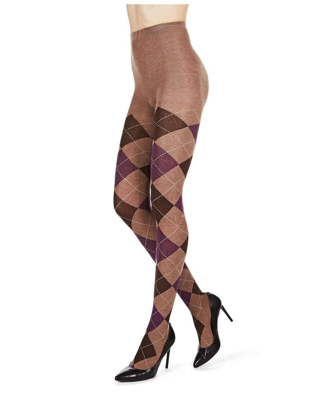 Memoi White Textured Argyle Patterned Sweater Tights