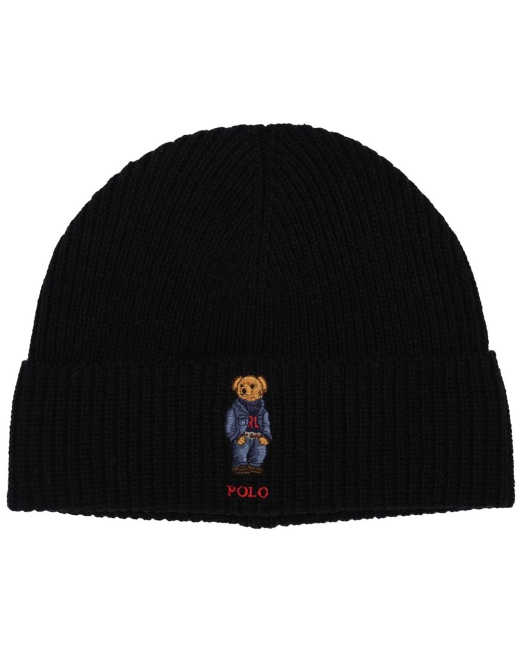 Polo Ralph Lauren Black Solid Denim Bear Beanie for men
