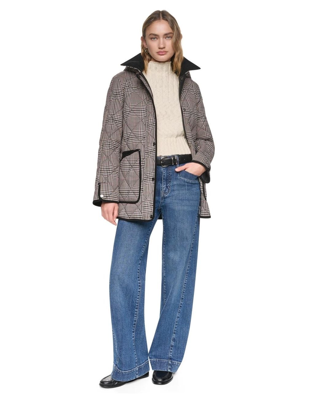 DKNY Gray Quilted Barn Coat
