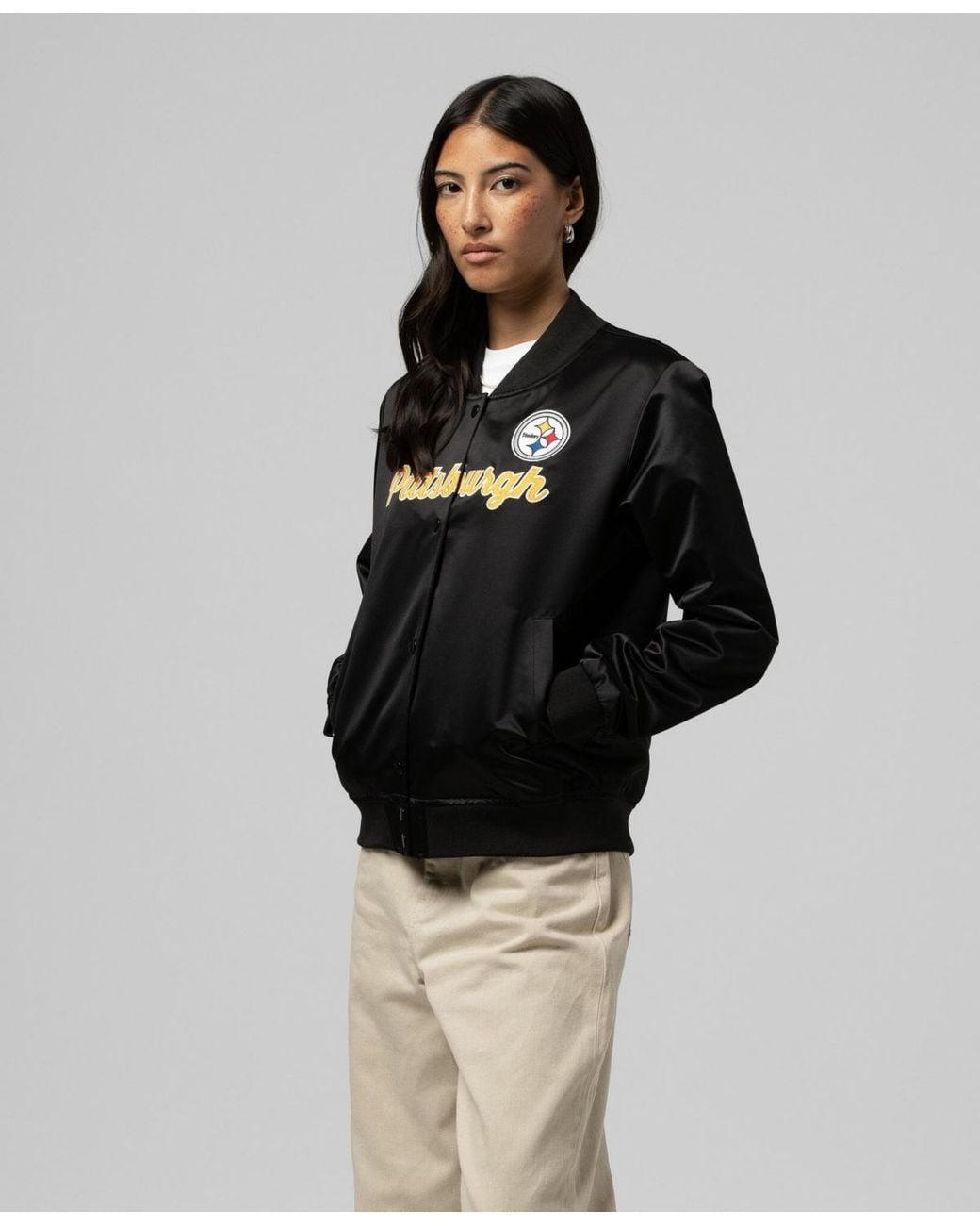 Mitchell & Ness Black Satin Full-snap Bomber Jacket