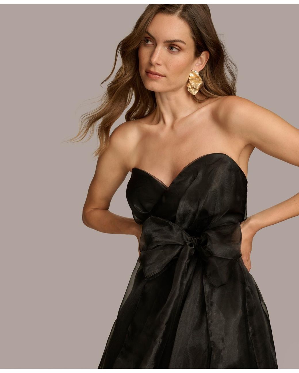 Donna Karan Donna Karan Sweetheart Neck Strapless Chiffon Dress in Black |  Lyst