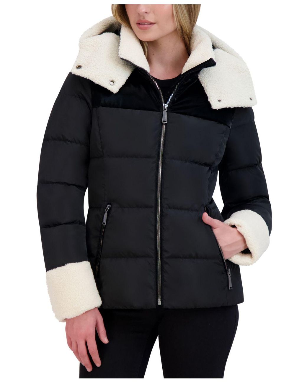 Laundry by Shelli Segal Fauxshearlingtrim Hooded Puffer Coat in Black
