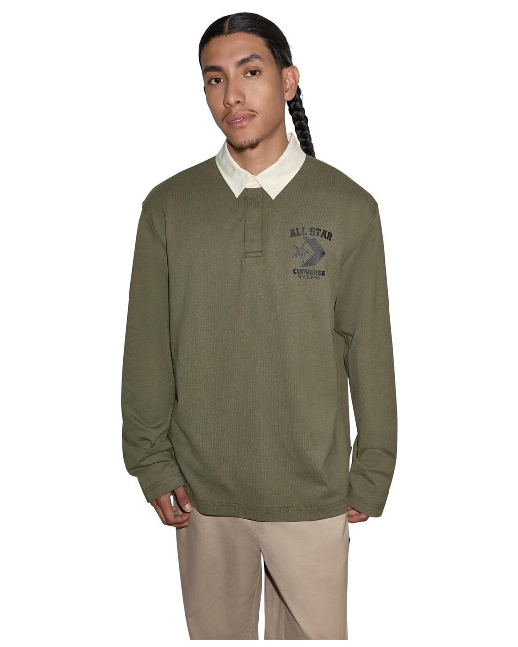 Utility Color Converse Converse Allverse Rugby Long-sleeve Contrast-collar Polo Shirt in Green ...