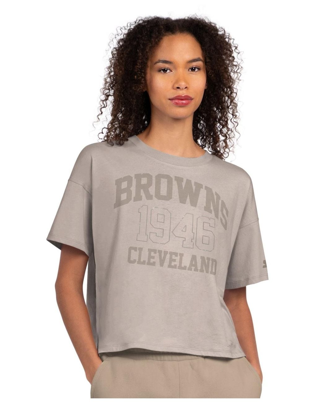 Starter Cleveland Browns Rhinestone Boxy Cropped T-shirt in Gray | Lyst