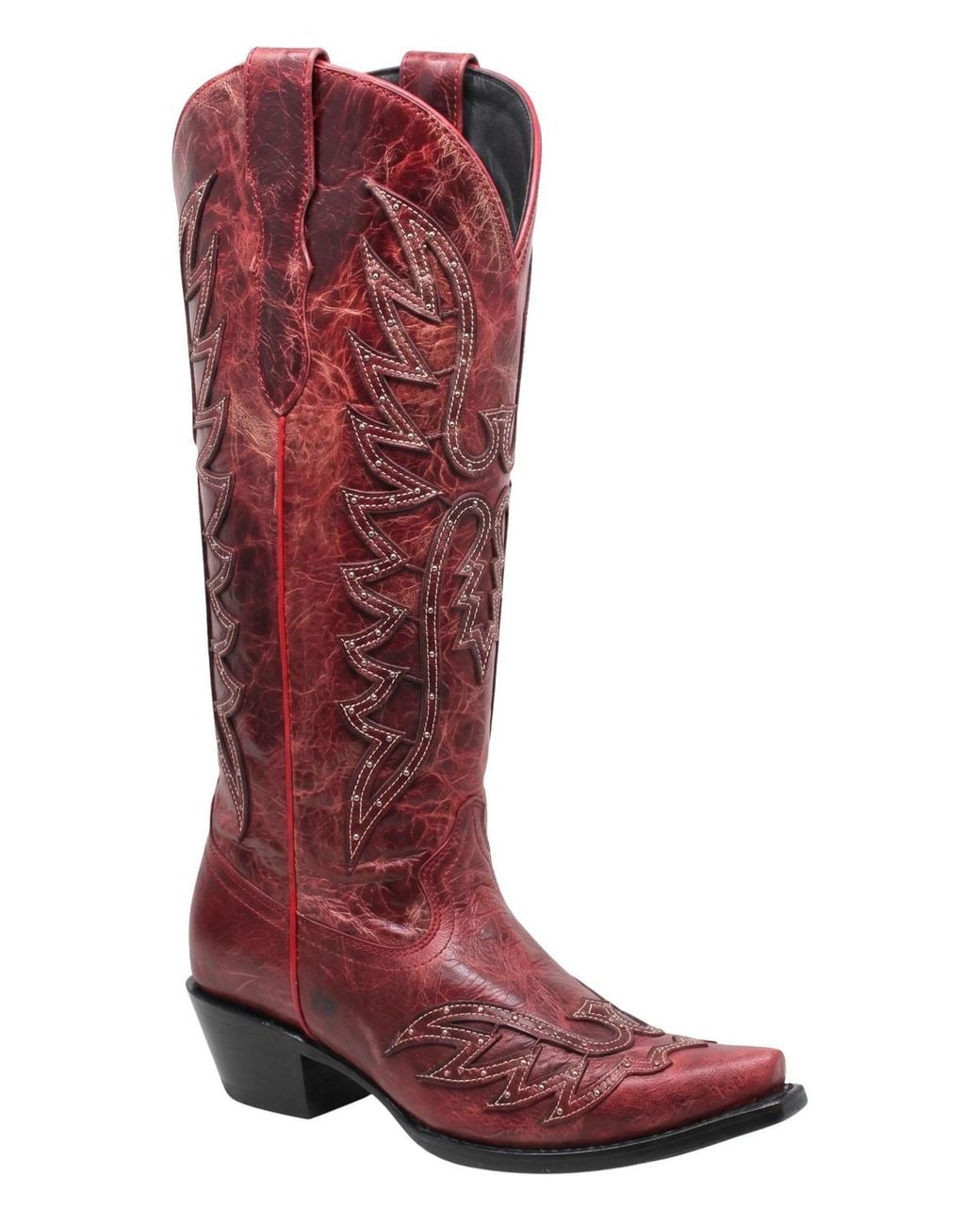 NORTALIE Sol Western Cowboy Pointed Toe Knee High Boots in Red | Lyst
