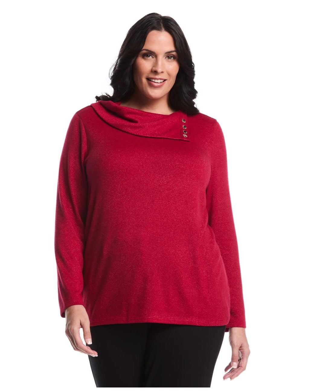 Rafaella Red Plus Size Split Collar Long Sleeve Top