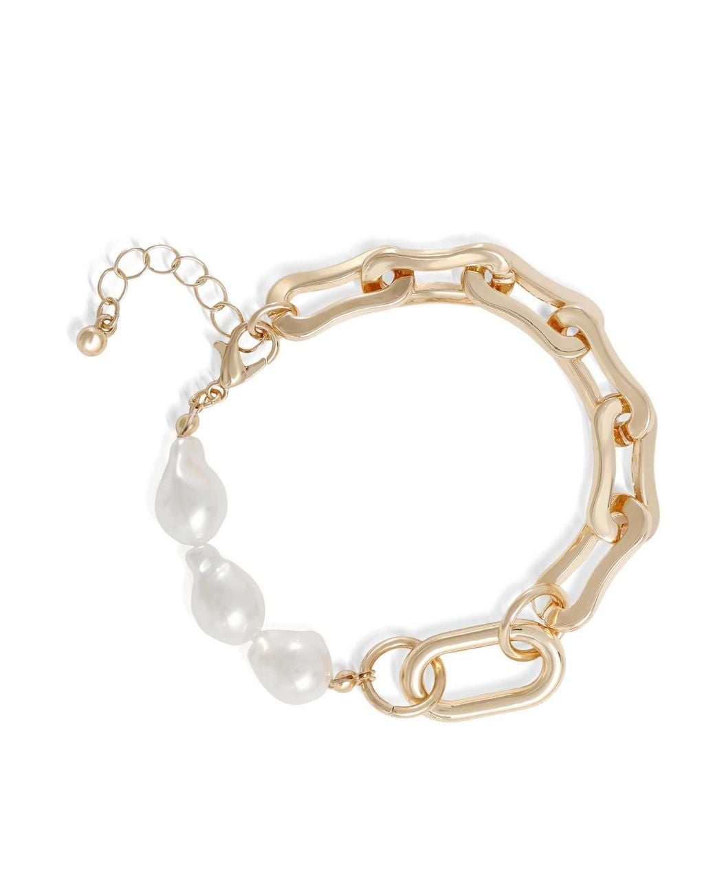BCBGMAXAZRIA Metallic Gold-tone Link And Pearl Bracelet