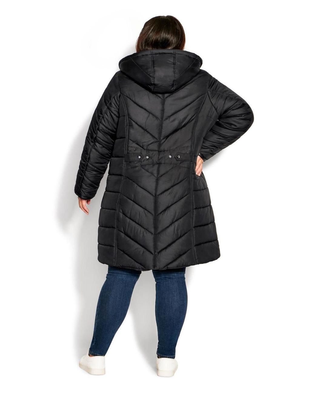 Avenue Black Chevron Long Puffer Coat