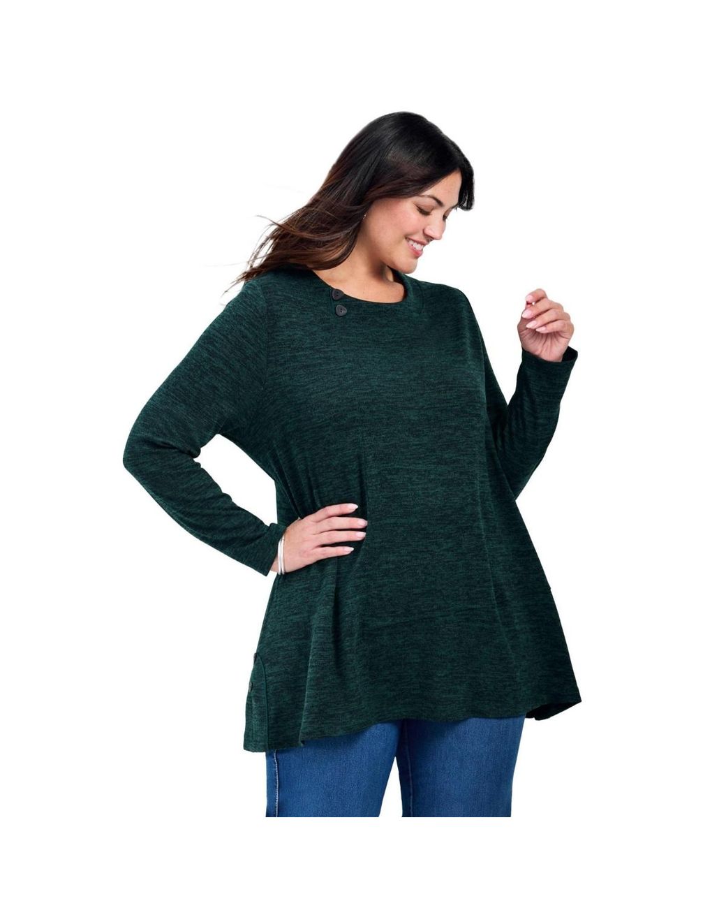Avenue Blue Ruby Button Detail Hacci Top