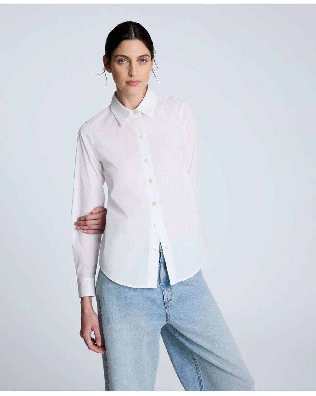 Kenneth Cole White Solid Poplin Button Front Shirt