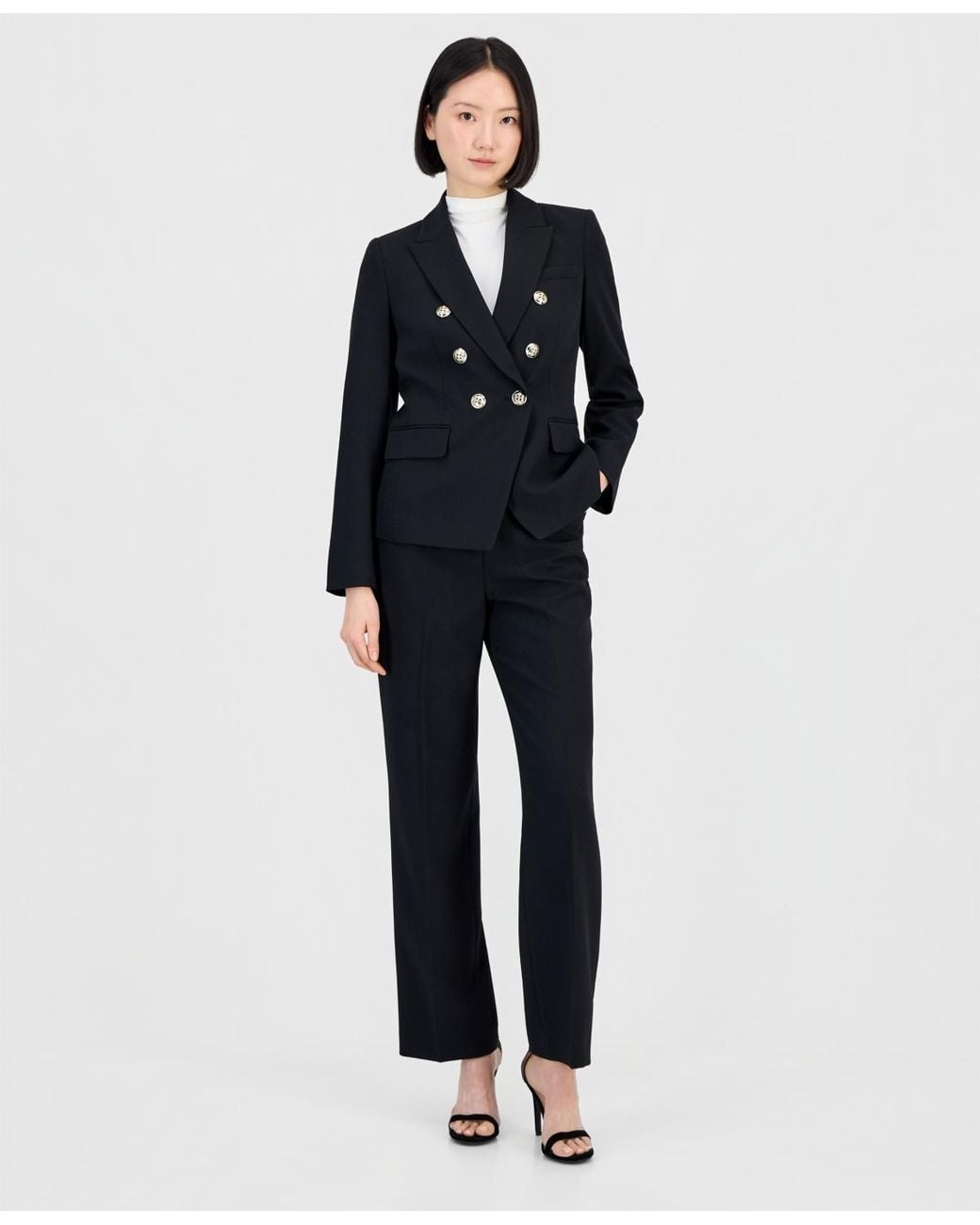 Tahari Blue Double-breasted Pantsuit