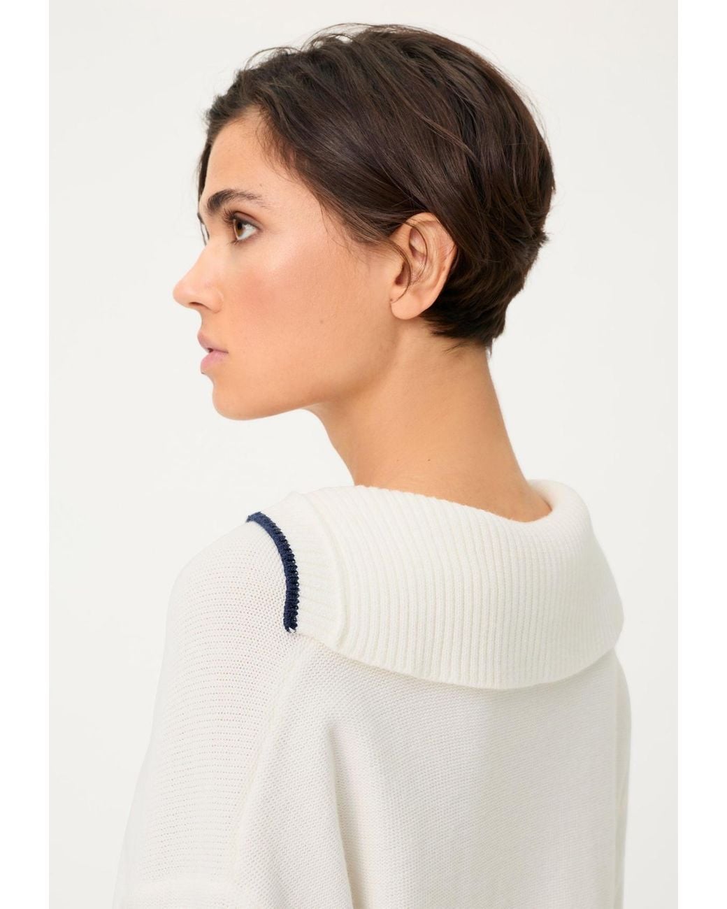 Olsen White Split-neck Polo Sweater