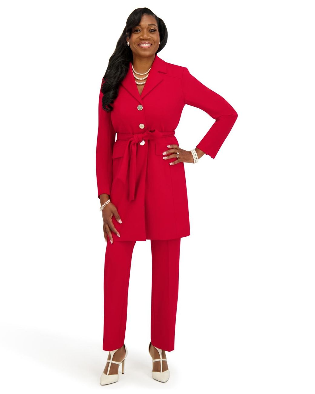Kasper Red Three Button Patch Pocket Trench Coat