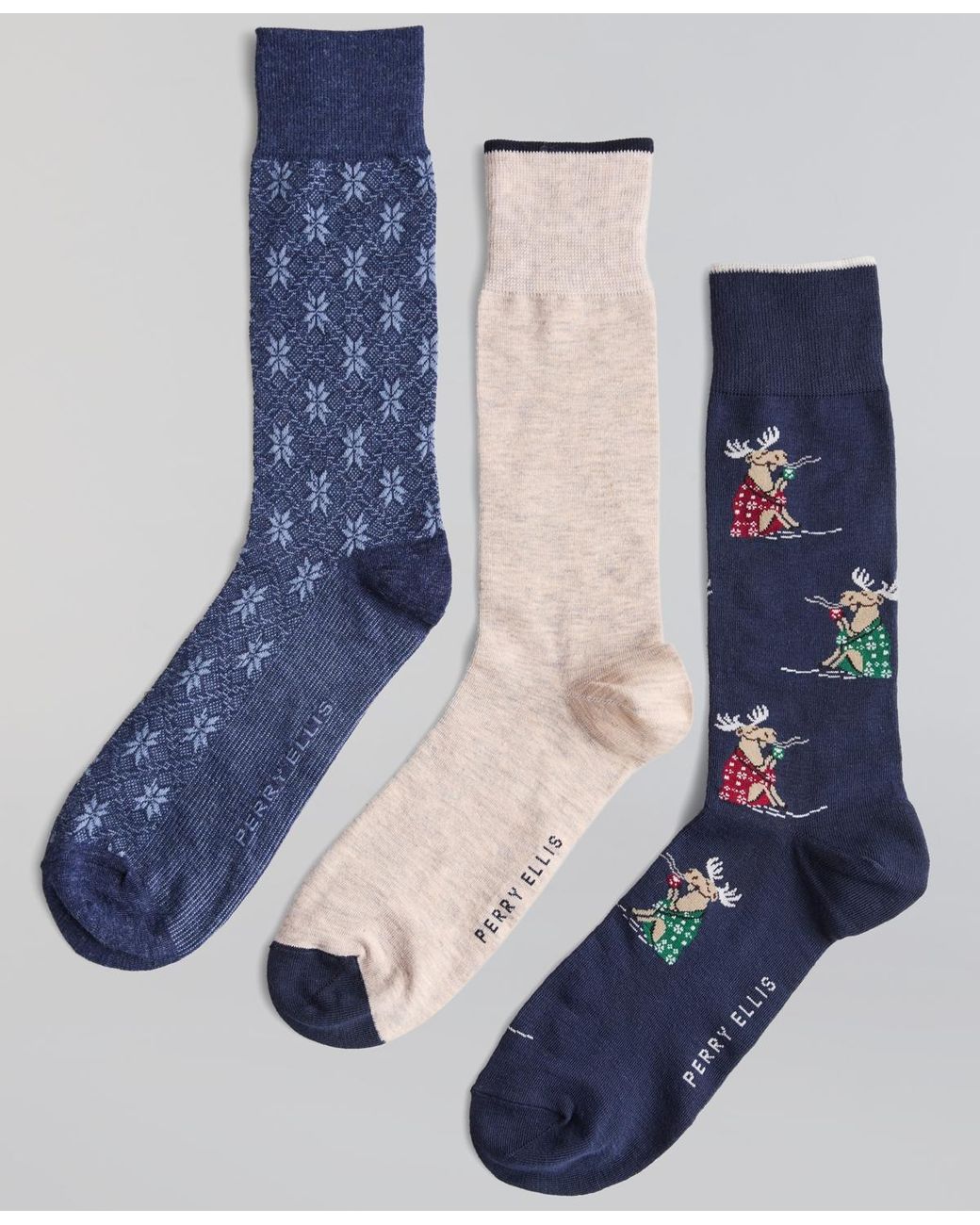 Perry Ellis Blue 3pk. Mixed Patterned Socks for men