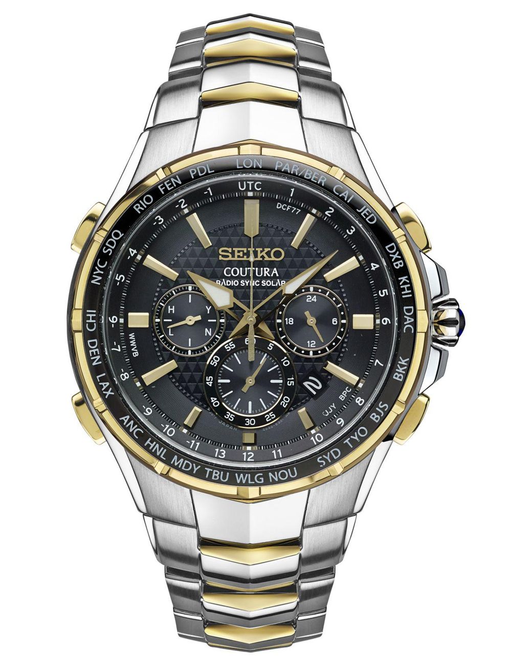 seiko silver dial 2 tone chrono coutura watch