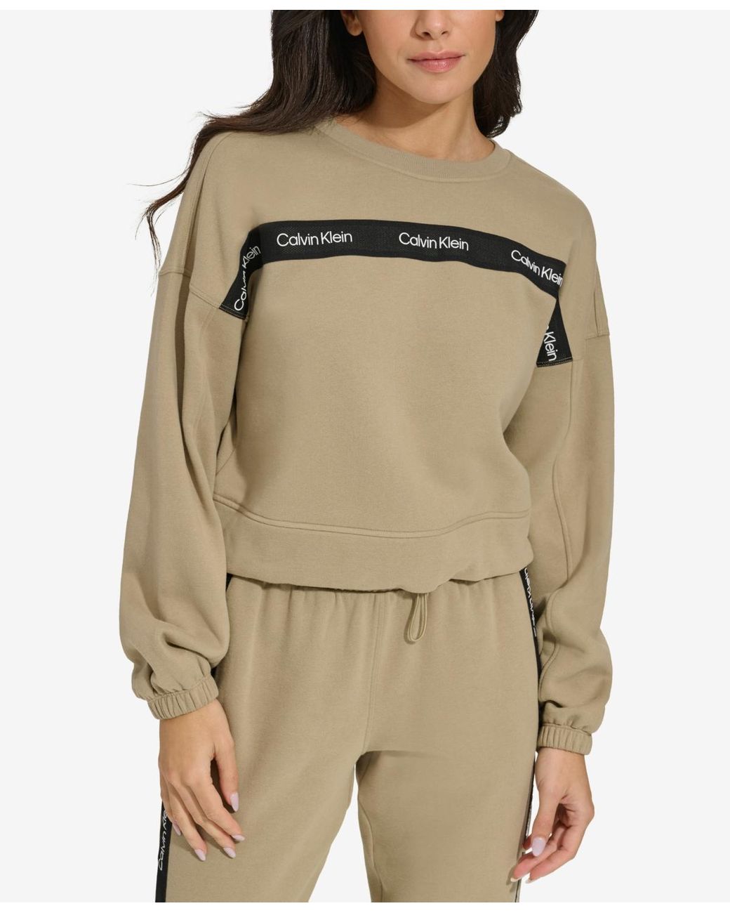 Calvin Klein Logo-tape Bungee-hem Sweatshirt in Natural