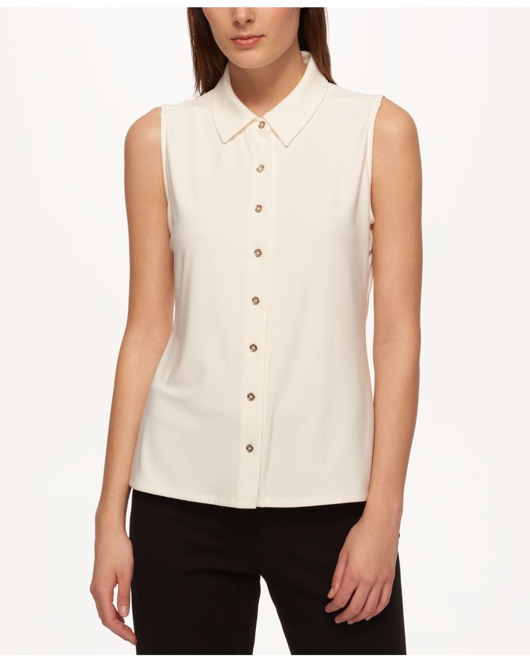 Tommy Hilfiger Synthetic Sleeveless Button-up Shirt in Ivory (White) - Lyst