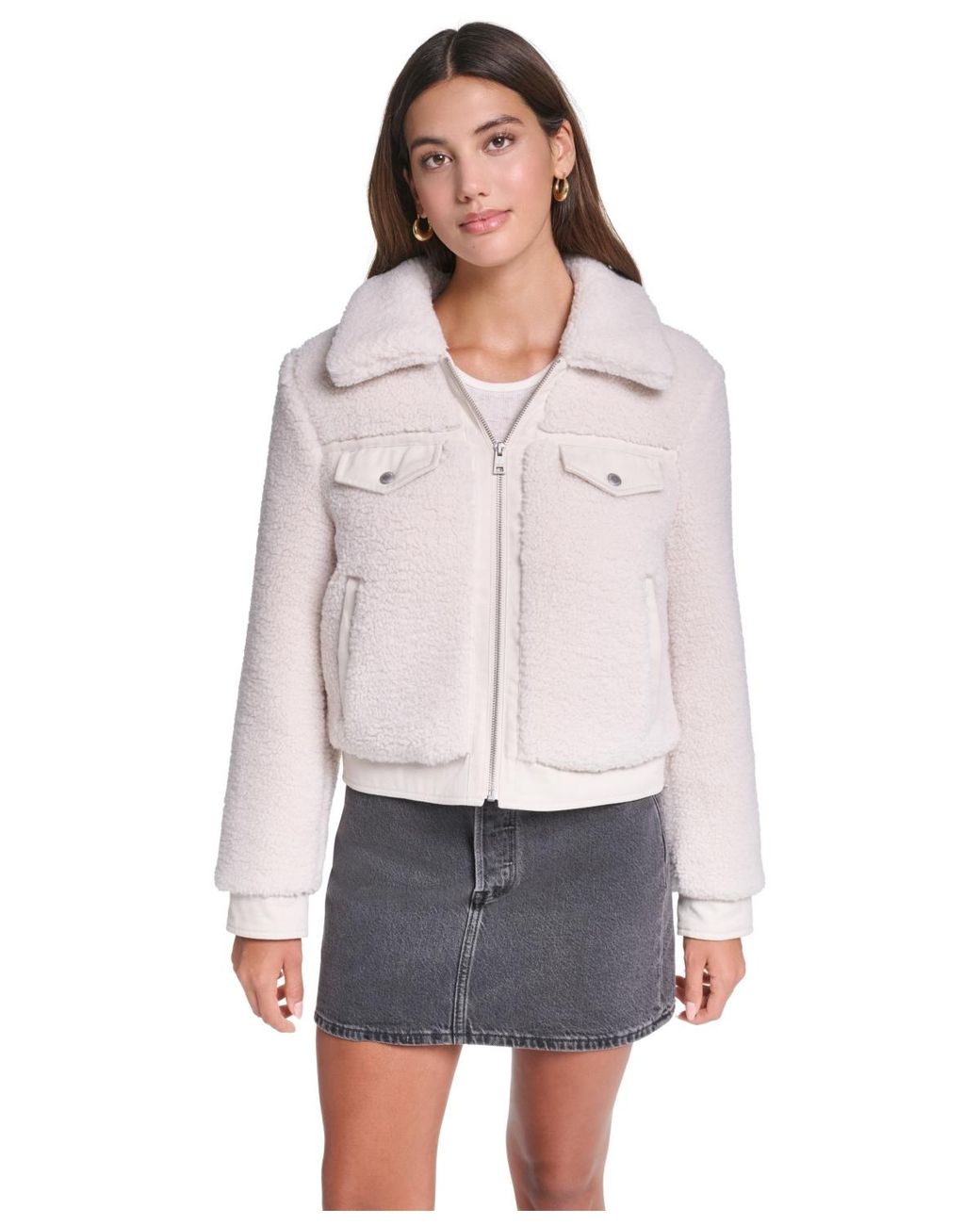 Levi's White Sherpa Zip-front Jacket