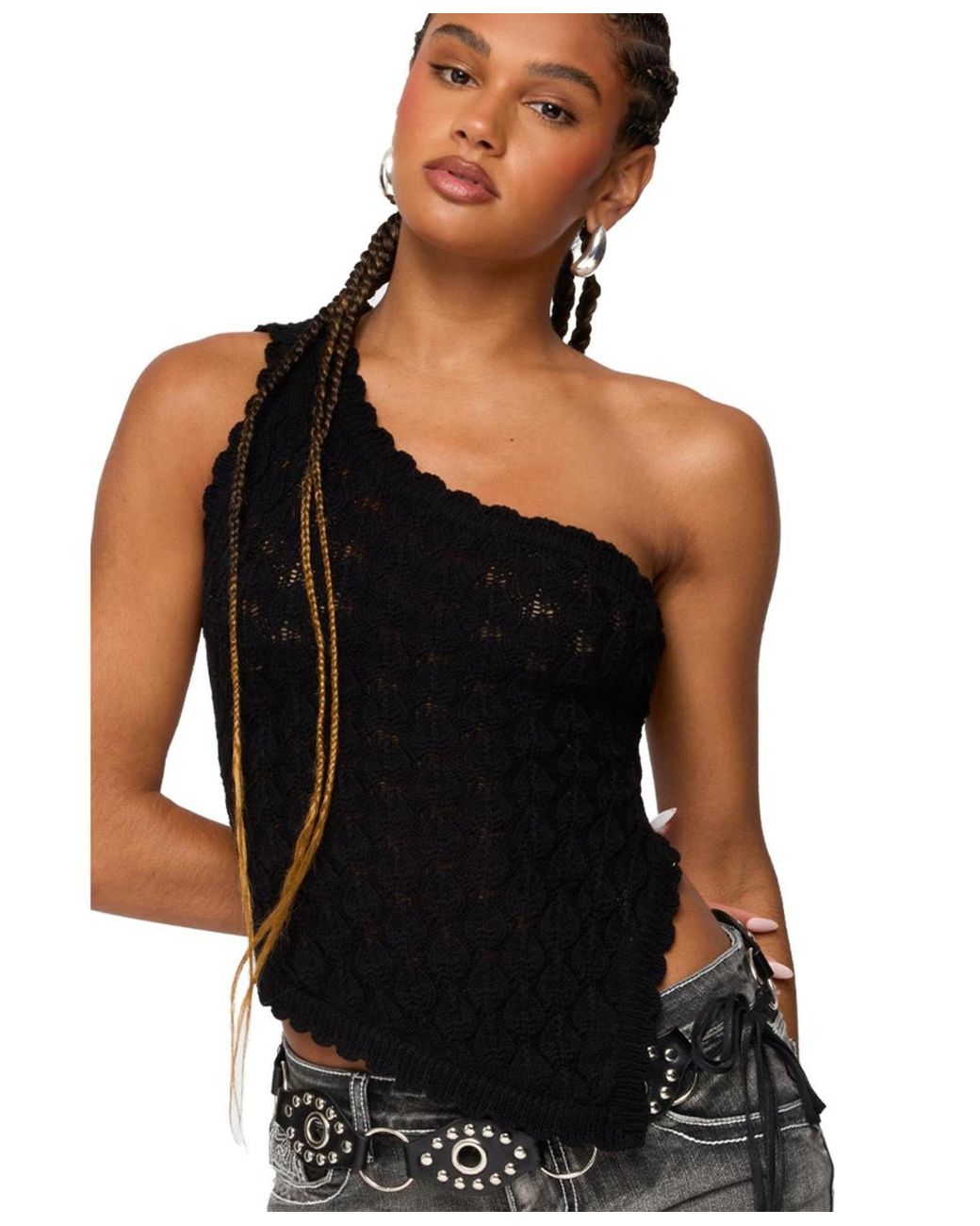 Edikted Black Codi Backless Asymmetric Knit Top
