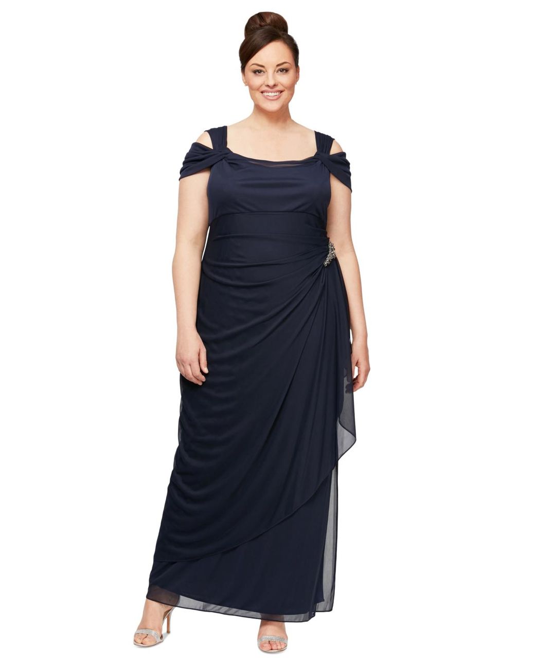 Alex Evenings Plus Size Draped Cold-shoulder Dress in Blue | Lyst