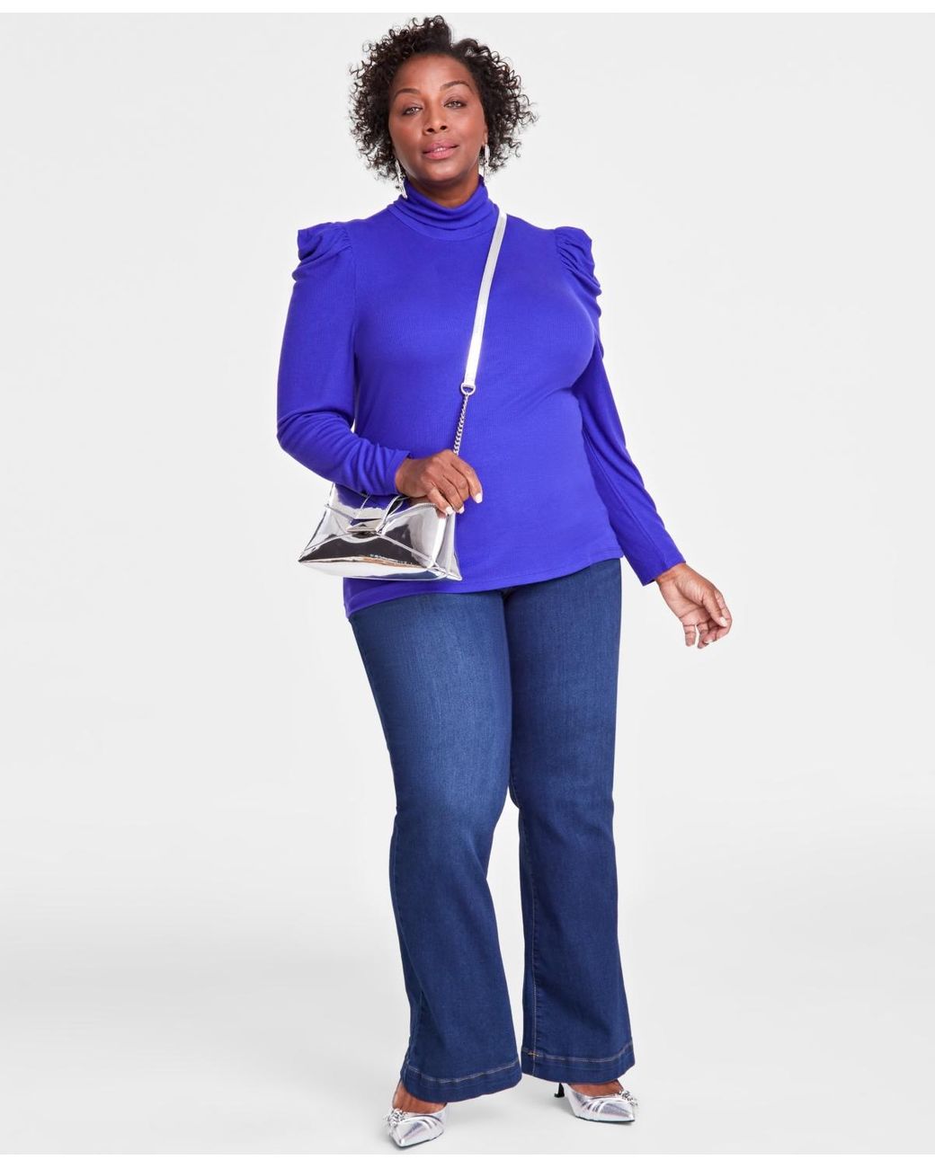 INC International Concepts Plus Size Puff shoulder Ribbed Turtleneck in Blue Lyst