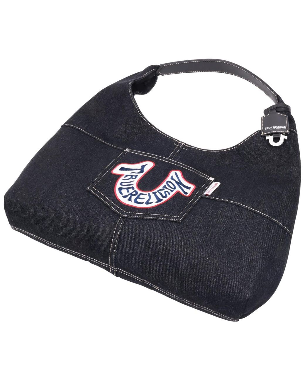 TRUE RELIGION Retro Logo Denim Hobo Bag in Black | Lyst