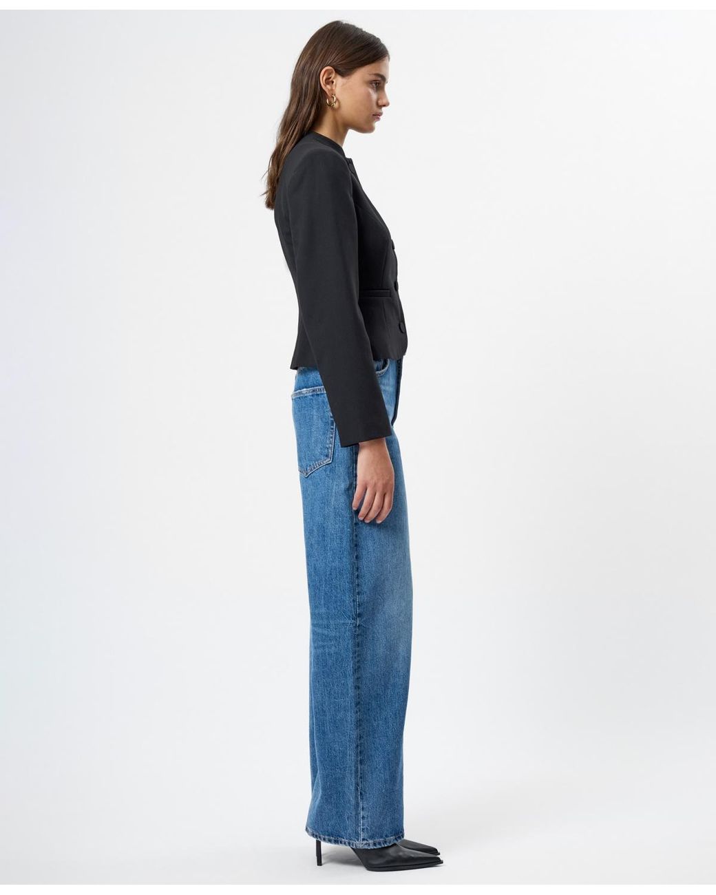 French Connection Blue Round Neck Button Down Jacket