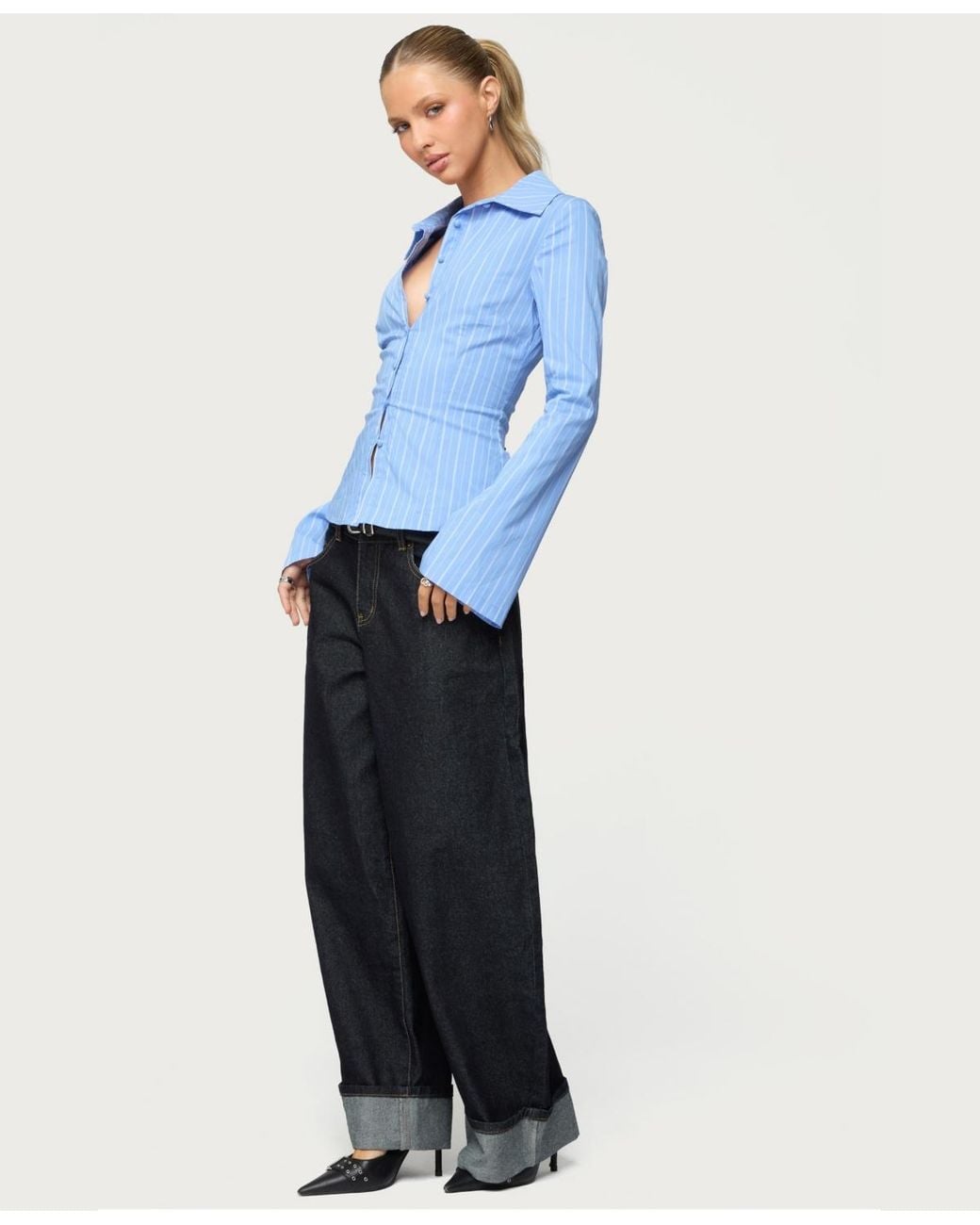 Edikted Blue Kella Low Rise baggy Jeans