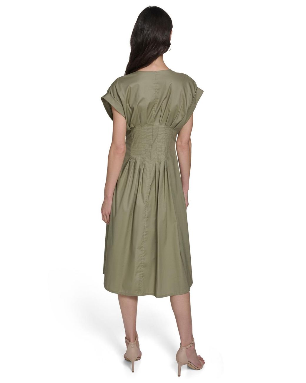 Calvin Klein Button Down A-line Midi Dress in Green