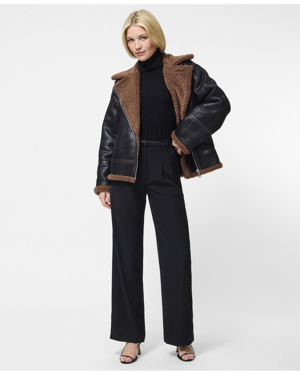 French Connection Black Collared Faux Suede Zip-up Jacket