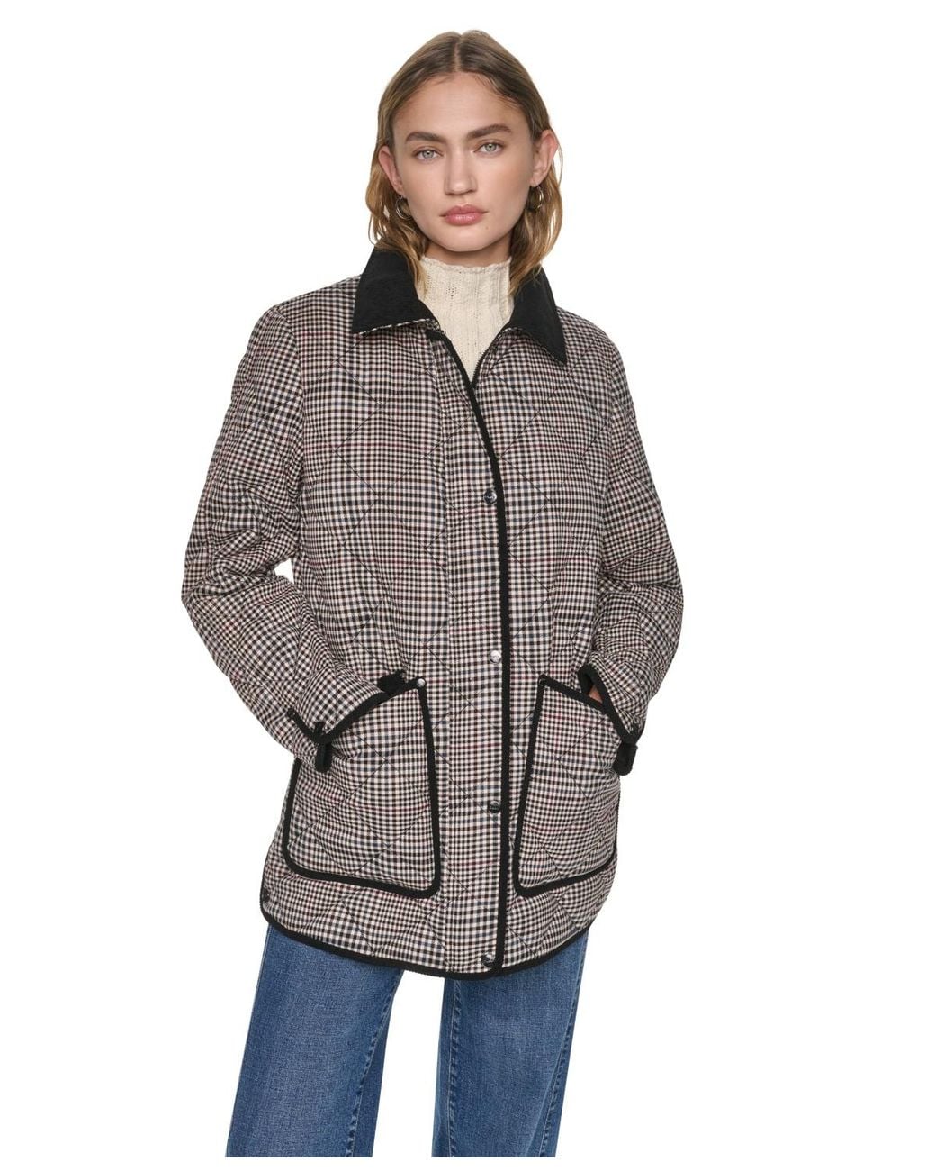 DKNY Gray Quilted Barn Coat